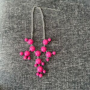 Statement Cross Necklace Hot Pink Beaded Silver Tone Bold Fashion Jewelry
